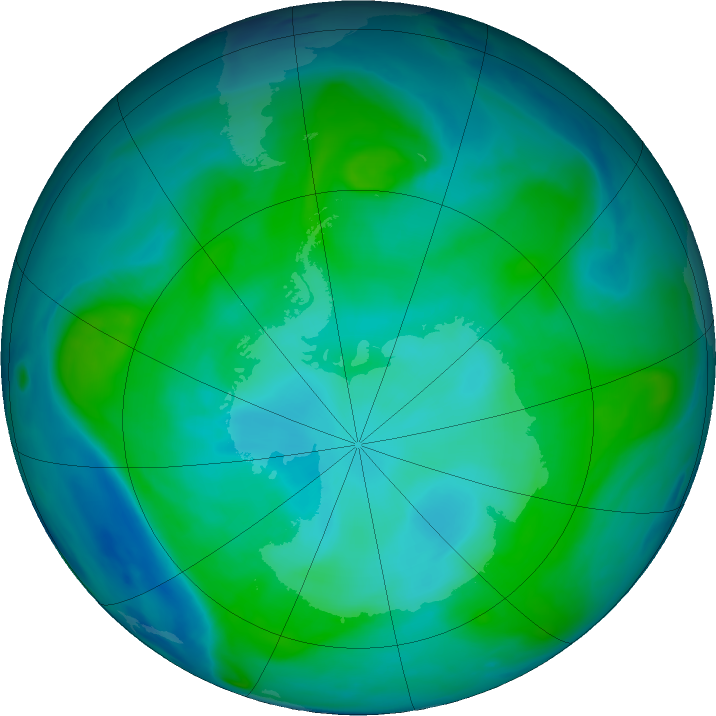 Antarctic ozone map for 31 January 2018